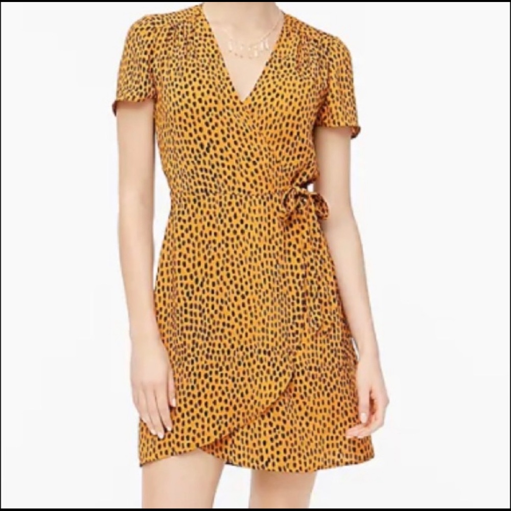 J.Crew Drapey Twill Wrap Dress Amber & Navy Sz 2